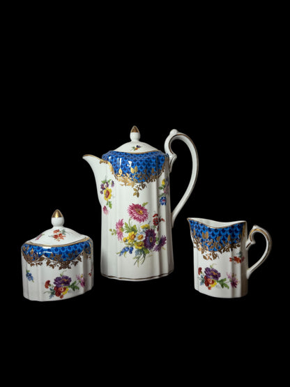 Minton / Dresden / Japan Flowers Tea Espresso Coffee Pot Cream Sugar Set
