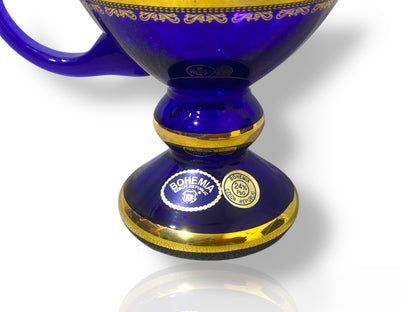Rare Antique Bohemian Czech Cobalt Blue Crystal Tea Set — Hand-Painted 24k Gold, Original Box, Early 1900s
