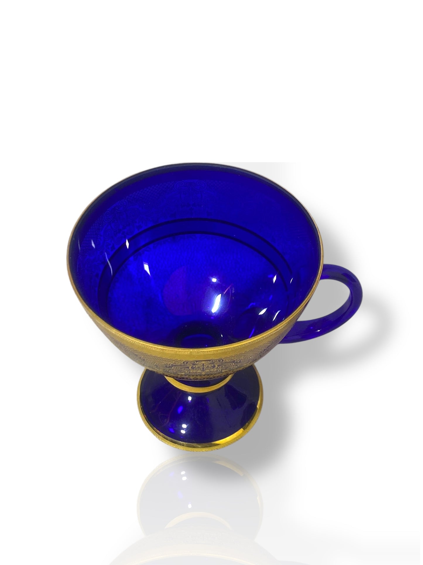 Rare Antique Bohemian Czech Cobalt Blue Crystal Tea Set — Hand-Painted 24k Gold, Original Box, Early 1900s