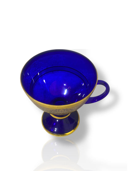 Rare Antique Bohemian Czech Cobalt Blue Crystal Tea Set — Hand-Painted 24k Gold, Original Box, Early 1900s
