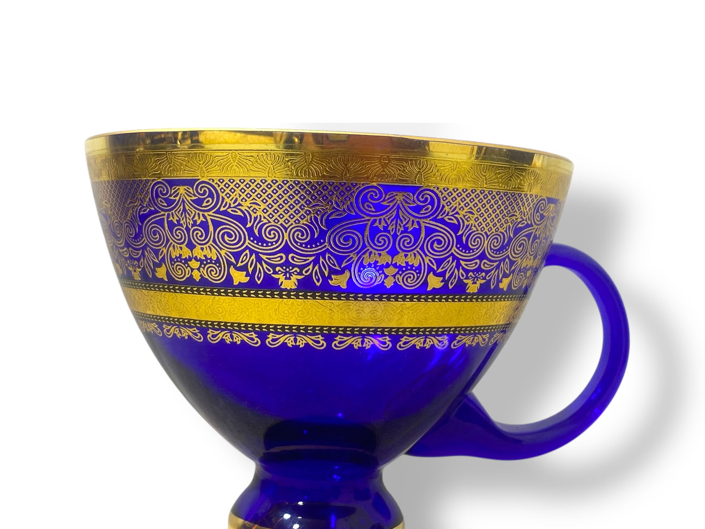 Rare Antique Bohemian Czech Cobalt Blue Crystal Tea Set — Hand-Painted 24k Gold, Original Box, Early 1900s