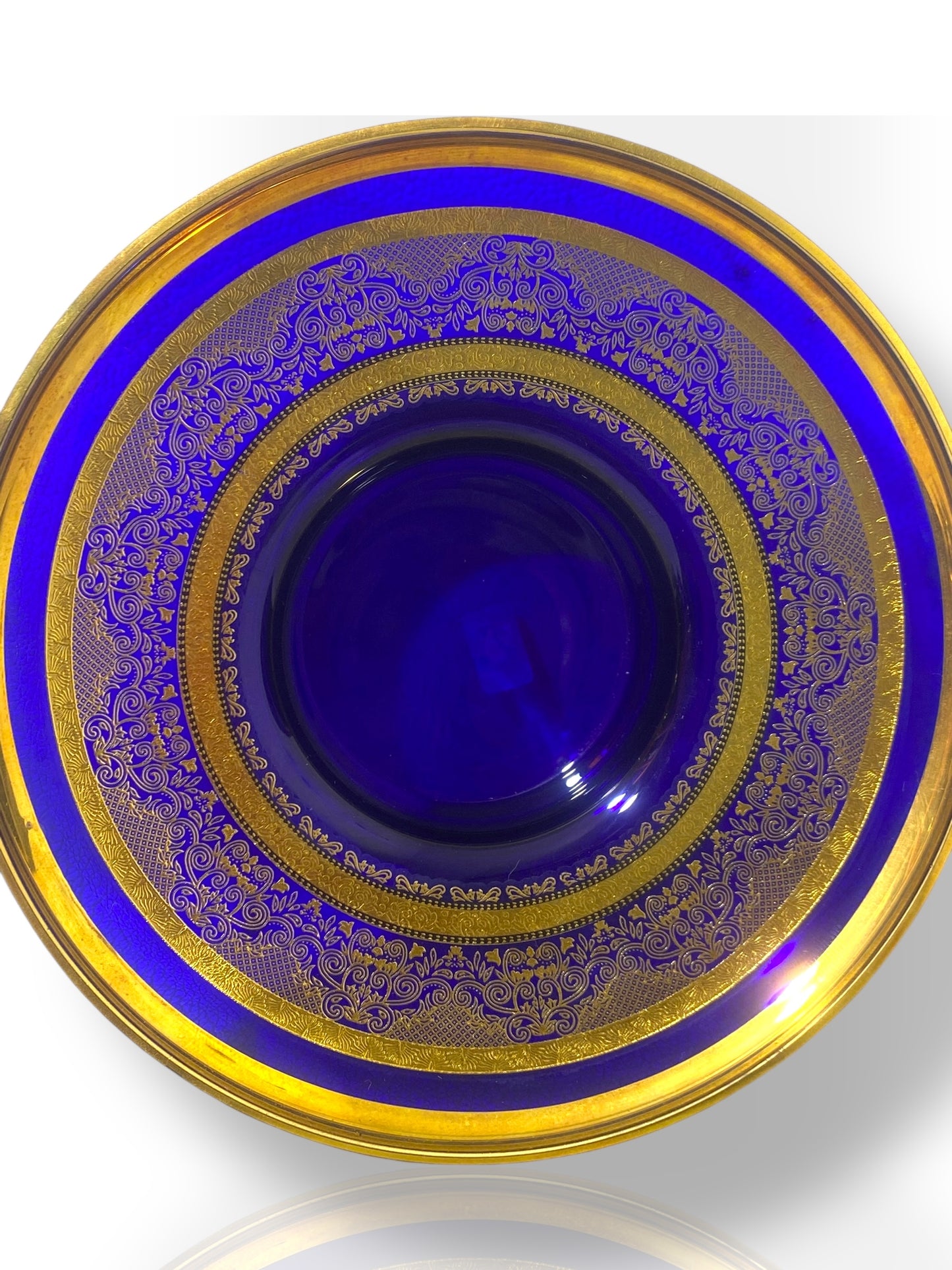 Rare Antique Bohemian Czech Cobalt Blue Crystal Tea Set — Hand-Painted 24k Gold, Original Box, Early 1900s