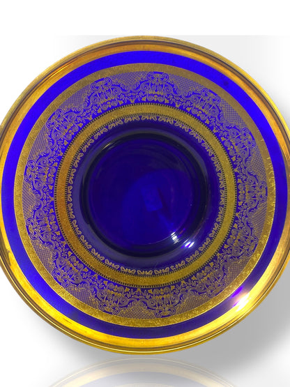 Rare Antique Bohemian Czech Cobalt Blue Crystal Tea Set — Hand-Painted 24k Gold, Original Box, Early 1900s