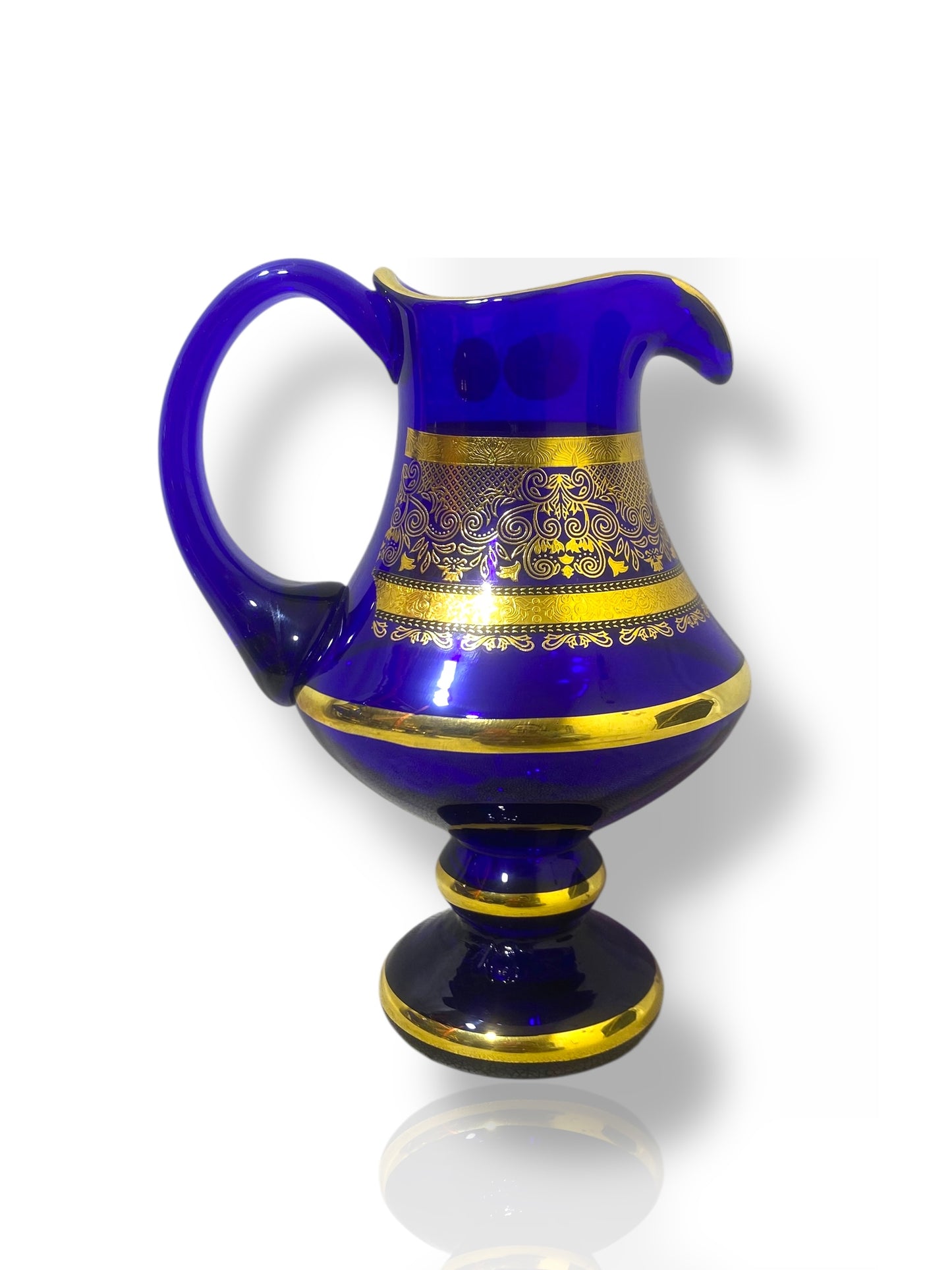 Rare Antique Bohemian Czech Cobalt Blue Crystal Tea Set — Hand-Painted 24k Gold, Original Box, Early 1900s