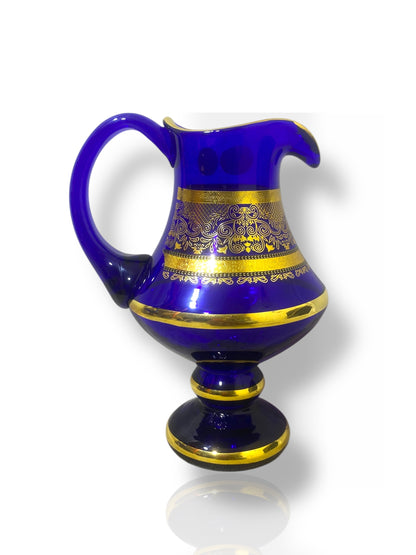 Rare Antique Bohemian Czech Cobalt Blue Crystal Tea Set — Hand-Painted 24k Gold, Original Box, Early 1900s