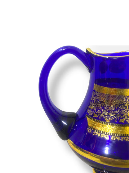 Rare Antique Bohemian Czech Cobalt Blue Crystal Tea Set — Hand-Painted 24k Gold, Original Box, Early 1900s