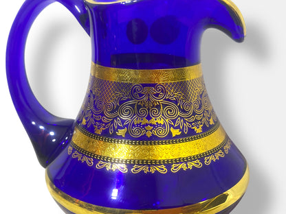 Rare Antique Bohemian Czech Cobalt Blue Crystal Tea Set — Hand-Painted 24k Gold, Original Box, Early 1900s