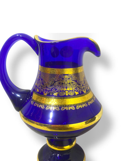 Rare Antique Bohemian Czech Cobalt Blue Crystal Tea Set — Hand-Painted 24k Gold, Original Box, Early 1900s