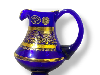 Rare Antique Bohemian Czech Cobalt Blue Crystal Tea Set — Hand-Painted 24k Gold, Original Box, Early 1900s