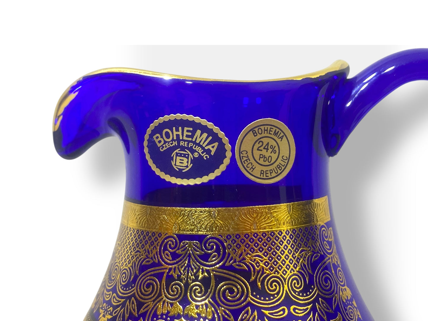 Rare Antique Bohemian Czech Cobalt Blue Crystal Tea Set — Hand-Painted 24k Gold, Original Box, Early 1900s