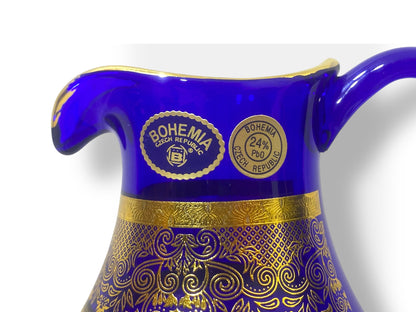 Rare Antique Bohemian Czech Cobalt Blue Crystal Tea Set — Hand-Painted 24k Gold, Original Box, Early 1900s