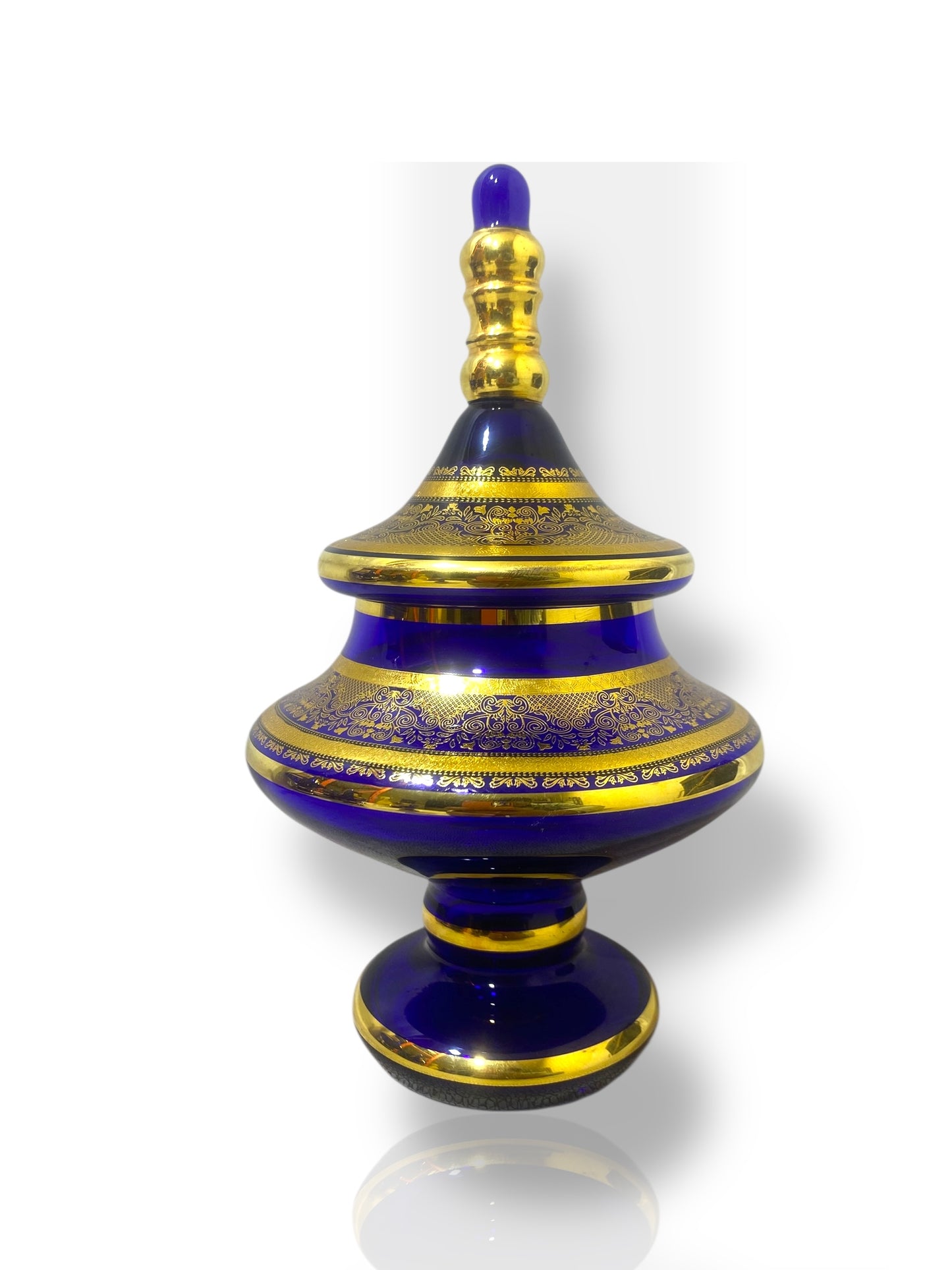 Rare Antique Bohemian Czech Cobalt Blue Crystal Tea Set — Hand-Painted 24k Gold, Original Box, Early 1900s