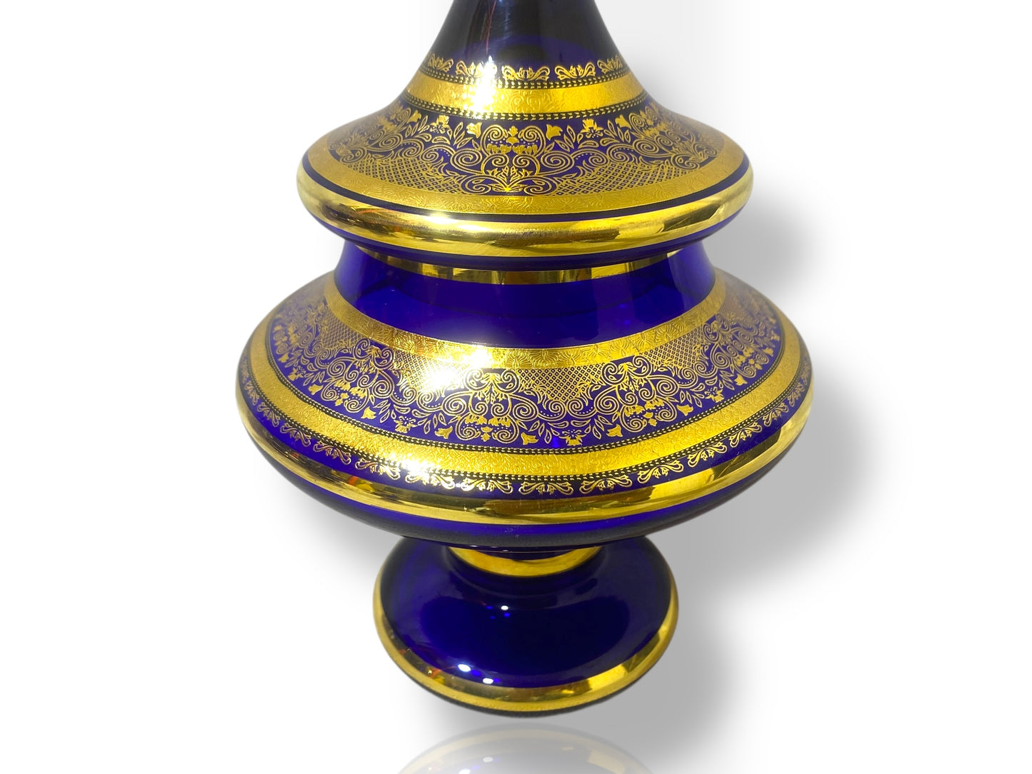 Rare Antique Bohemian Czech Cobalt Blue Crystal Tea Set — Hand-Painted 24k Gold, Original Box, Early 1900s