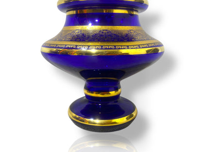 Rare Antique Bohemian Czech Cobalt Blue Crystal Tea Set — Hand-Painted 24k Gold, Original Box, Early 1900s