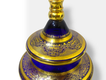 Rare Antique Bohemian Czech Cobalt Blue Crystal Tea Set — Hand-Painted 24k Gold, Original Box, Early 1900s