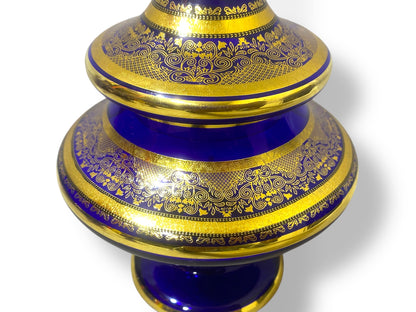 Rare Antique Bohemian Czech Cobalt Blue Crystal Tea Set — Hand-Painted 24k Gold, Original Box, Early 1900s