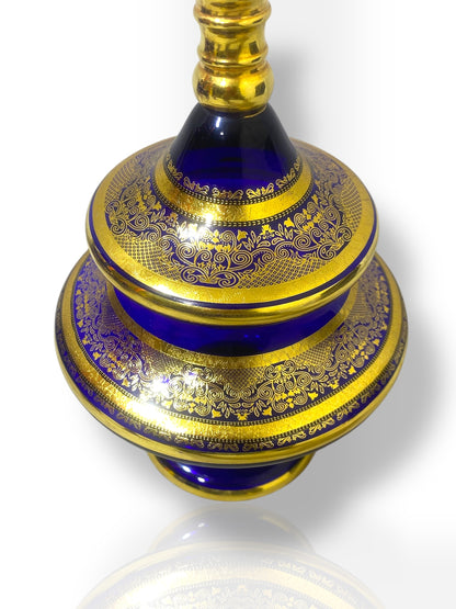 Rare Antique Bohemian Czech Cobalt Blue Crystal Tea Set — Hand-Painted 24k Gold, Original Box, Early 1900s