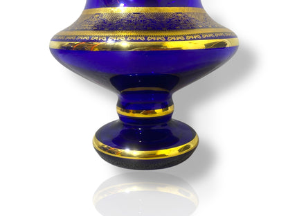 Rare Antique Bohemian Czech Cobalt Blue Crystal Tea Set — Hand-Painted 24k Gold, Original Box, Early 1900s