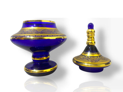 Rare Antique Bohemian Czech Cobalt Blue Crystal Tea Set — Hand-Painted 24k Gold, Original Box, Early 1900s