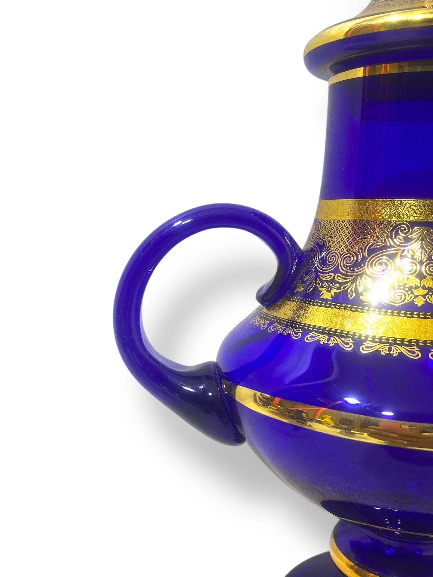 Rare Antique Bohemian Czech Cobalt Blue Crystal Tea Set — Hand-Painted 24k Gold, Original Box, Early 1900s
