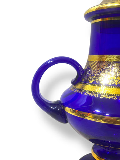 Rare Antique Bohemian Czech Cobalt Blue Crystal Tea Set — Hand-Painted 24k Gold, Original Box, Early 1900s