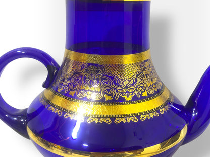 Rare Antique Bohemian Czech Cobalt Blue Crystal Tea Set — Hand-Painted 24k Gold, Original Box, Early 1900s