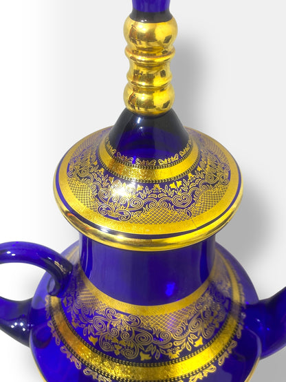 Rare Antique Bohemian Czech Cobalt Blue Crystal Tea Set — Hand-Painted 24k Gold, Original Box, Early 1900s