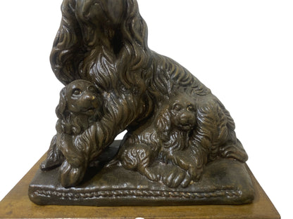 Rare Antique French Semi-Bronze Centerpiece – Hand-Carved with three Dog Figures