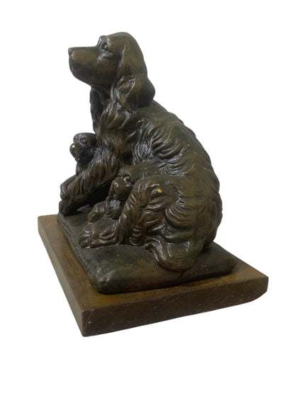 Rare Antique French Semi-Bronze Centerpiece – Hand-Carved with three Dog Figures