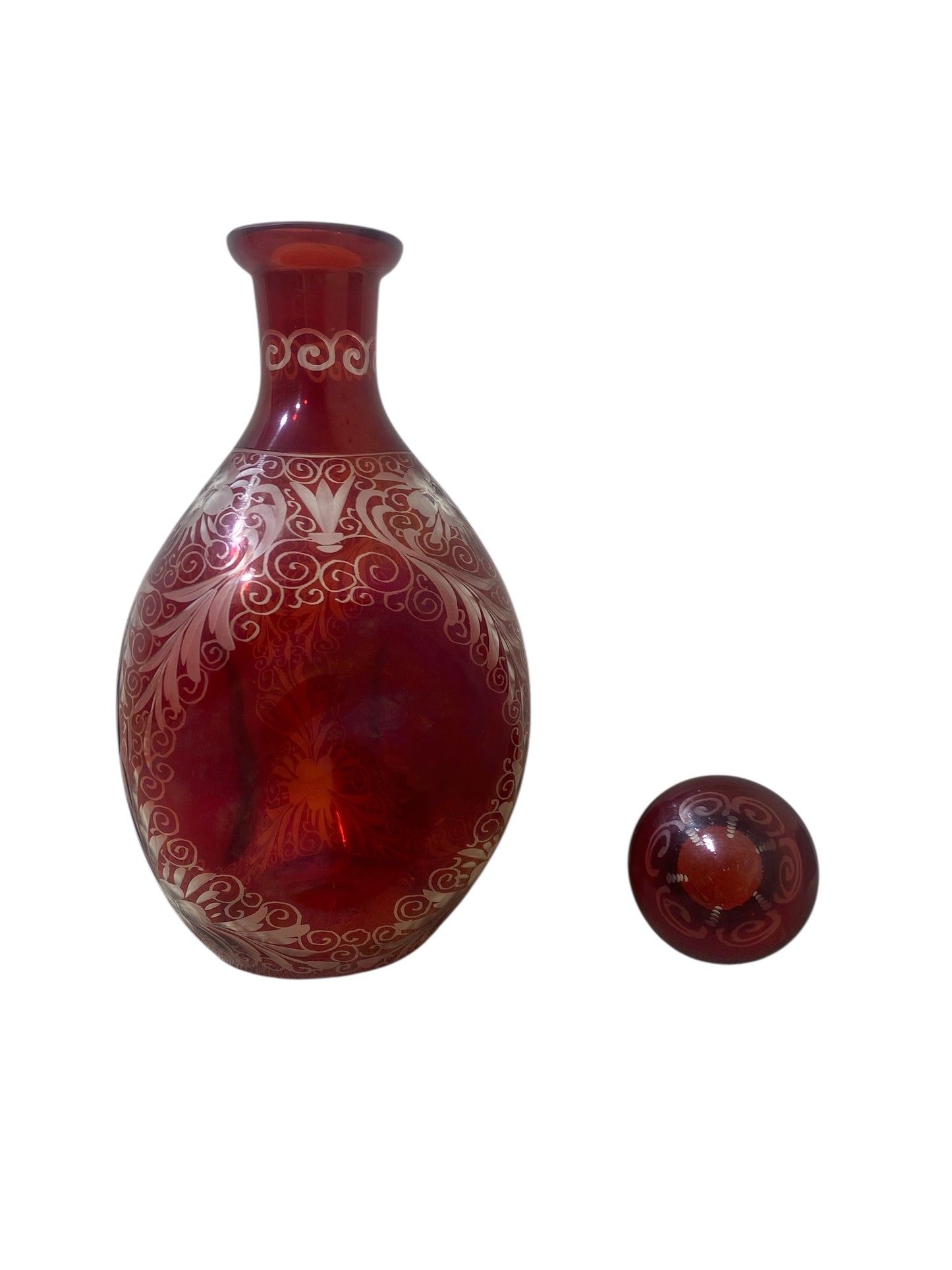 Authentic Vintage Egermann Bohemian Crystal Carafe Set – Rare 5-Piece Hand-Engraved Collection