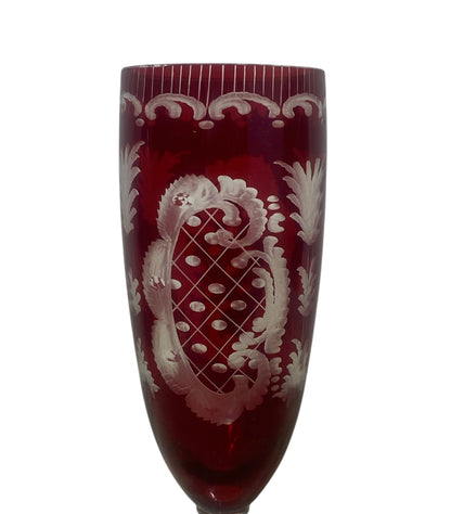 Authentic Vintage Egermann Bohemian Crystal Carafe Set – Rare 5-Piece Hand-Engraved Collection