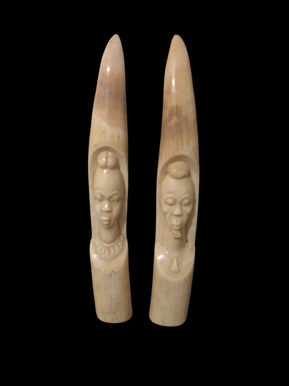 Pair of Hand-Carved African Ivory Elephant Sculptures