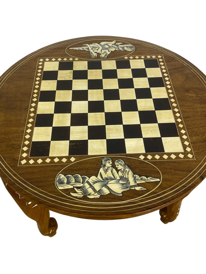 Exceptional Antique Indian Hand-Carved Game Table with Natural Ivory Inlay