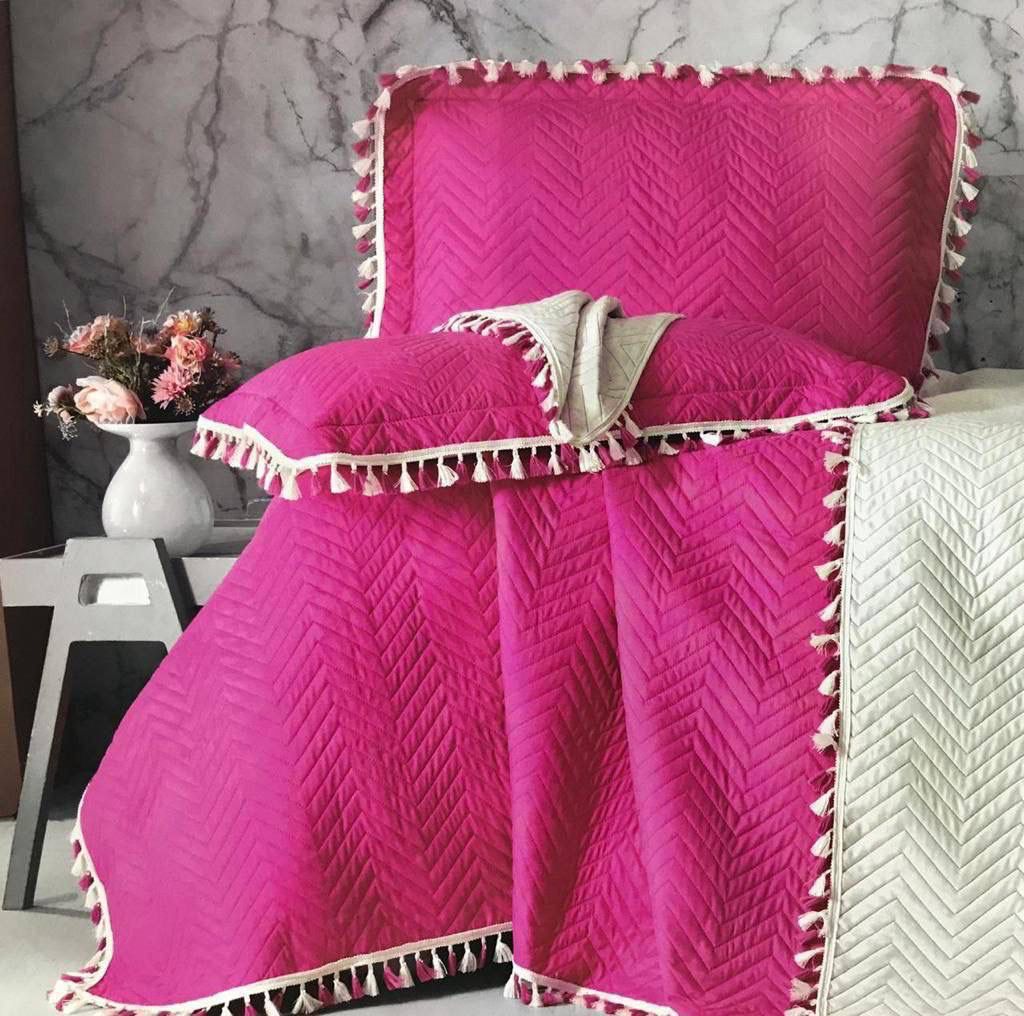 ELVEN Turkish Capitone Double-Face Cotton Coverlet Set with Two Cushions
