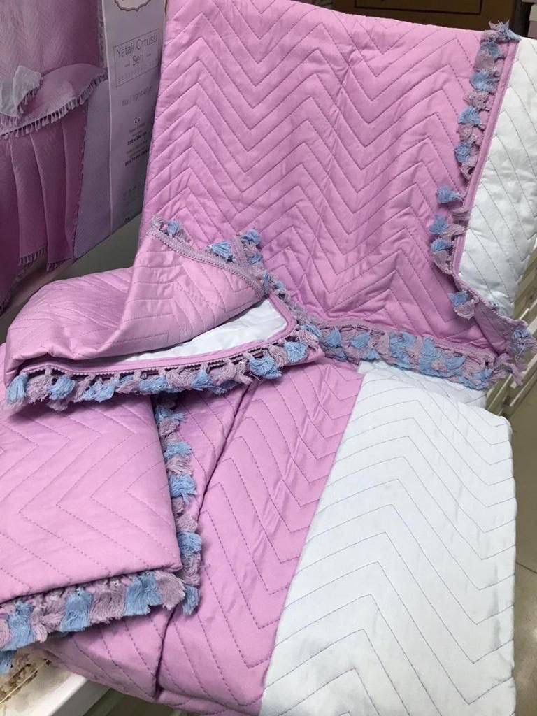 ELVEN Turkish Capitone Double-Face Cotton Coverlet Set with Two Cushions