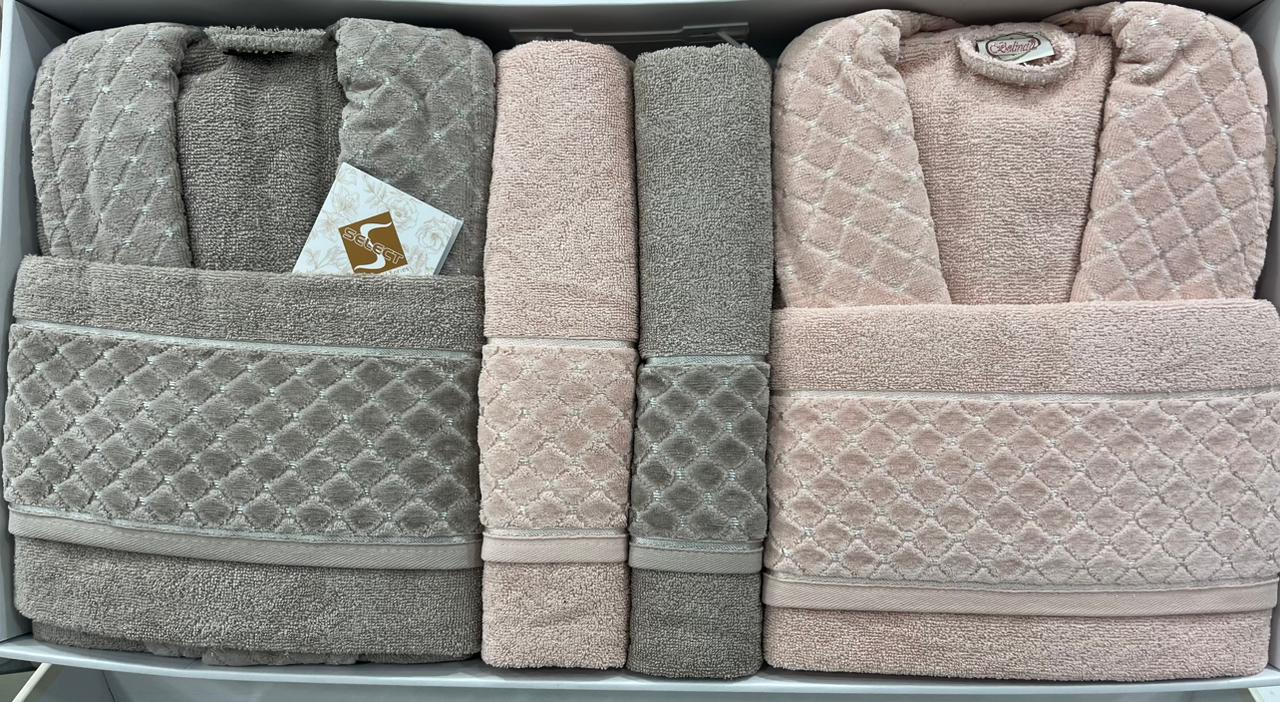 BELINDA 6-Piece Turkish Cotton Bath Set – 2 Robes, Towels & Face Towels
