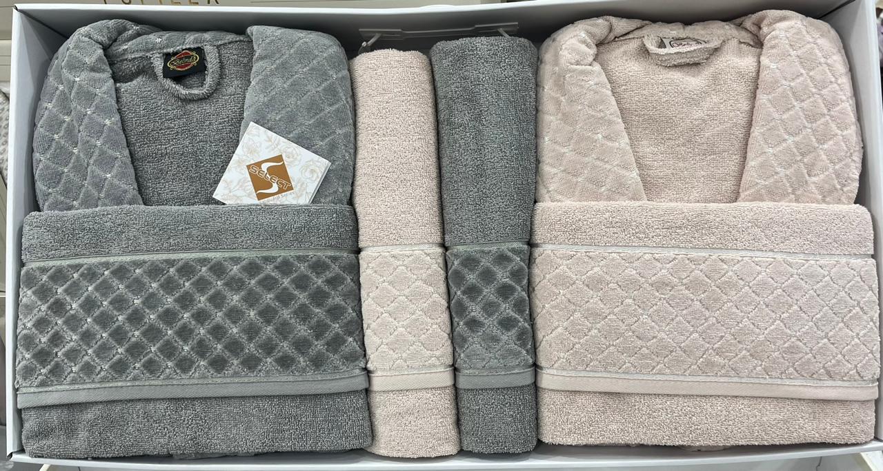 BELINDA 6-Piece Turkish Cotton Bath Set – 2 Robes, Towels & Face Towels