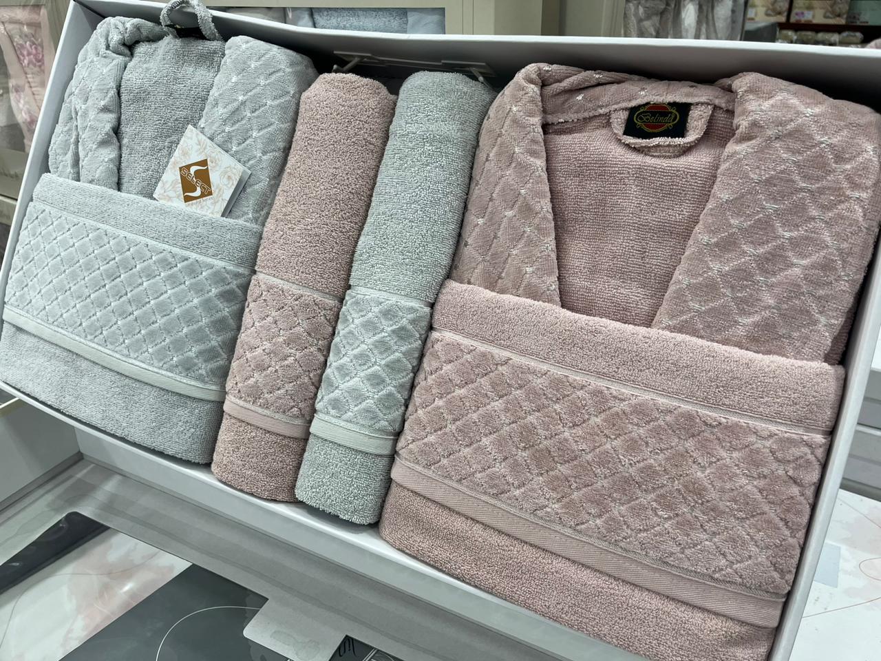 BELINDA 6-Piece Turkish Cotton Bath Set – 2 Robes, Towels & Face Towels