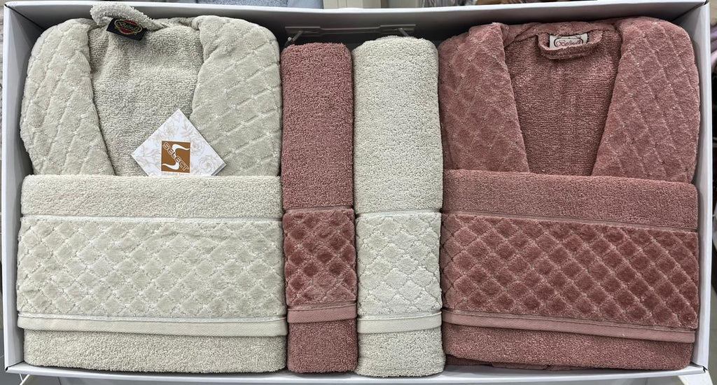 BELINDA 6-Piece Turkish Cotton Bath Set – 2 Robes, Towels & Face Towels