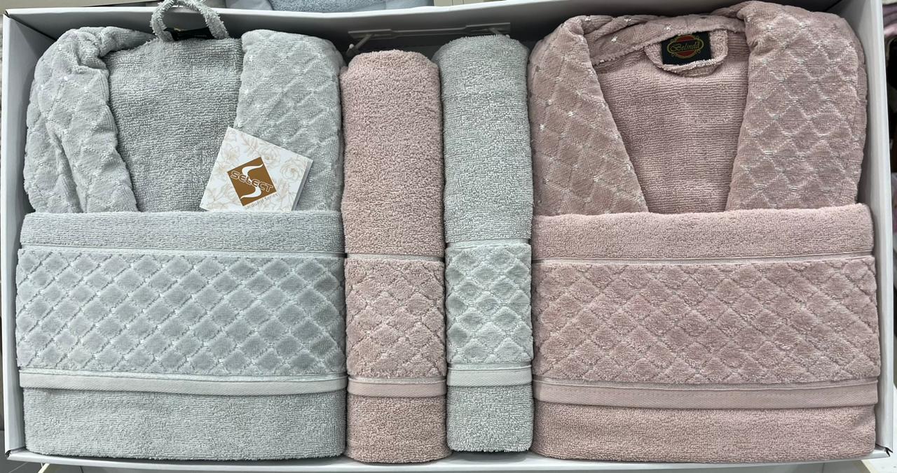 BELINDA 6-Piece Turkish Cotton Bath Set – 2 Robes, Towels & Face Towels