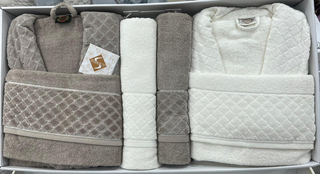 BELINDA 6-Piece Turkish Cotton Bath Set – 2 Robes, Towels & Face Towels