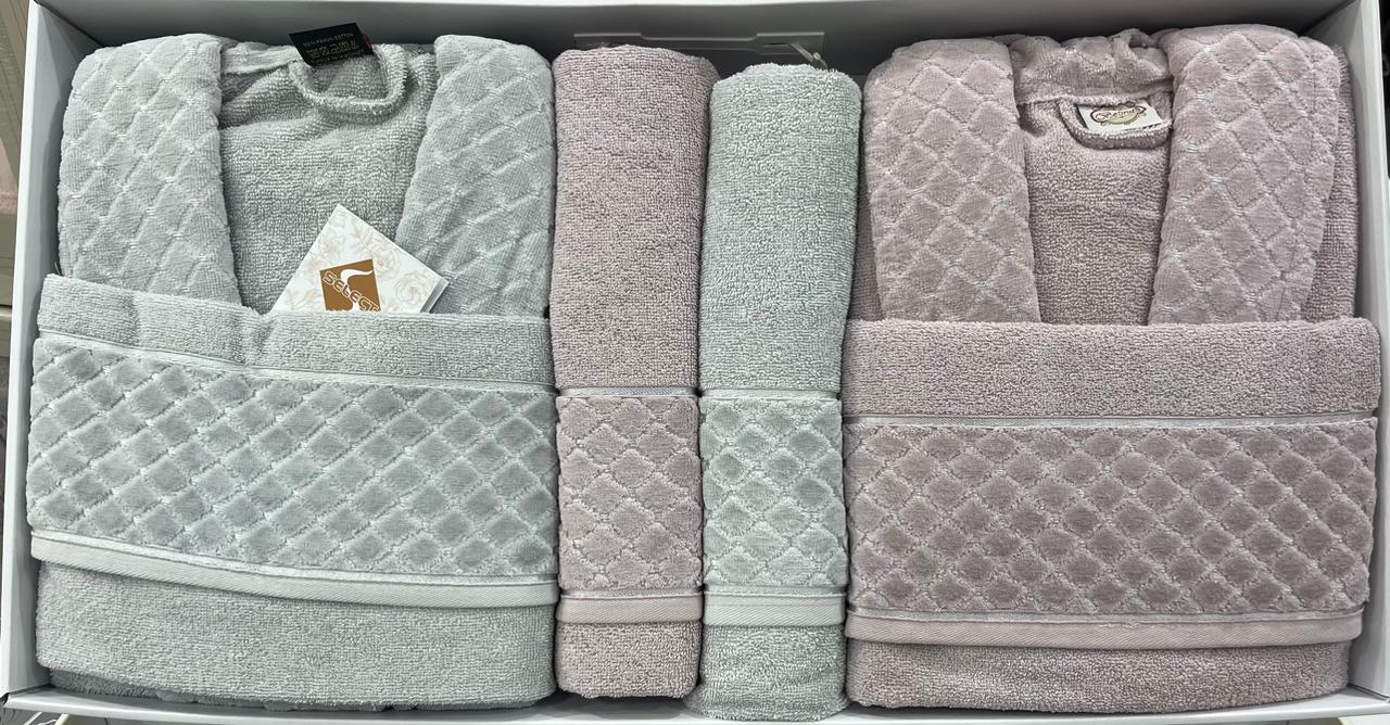BELINDA 6-Piece Turkish Cotton Bath Set – 2 Robes, Towels & Face Towels