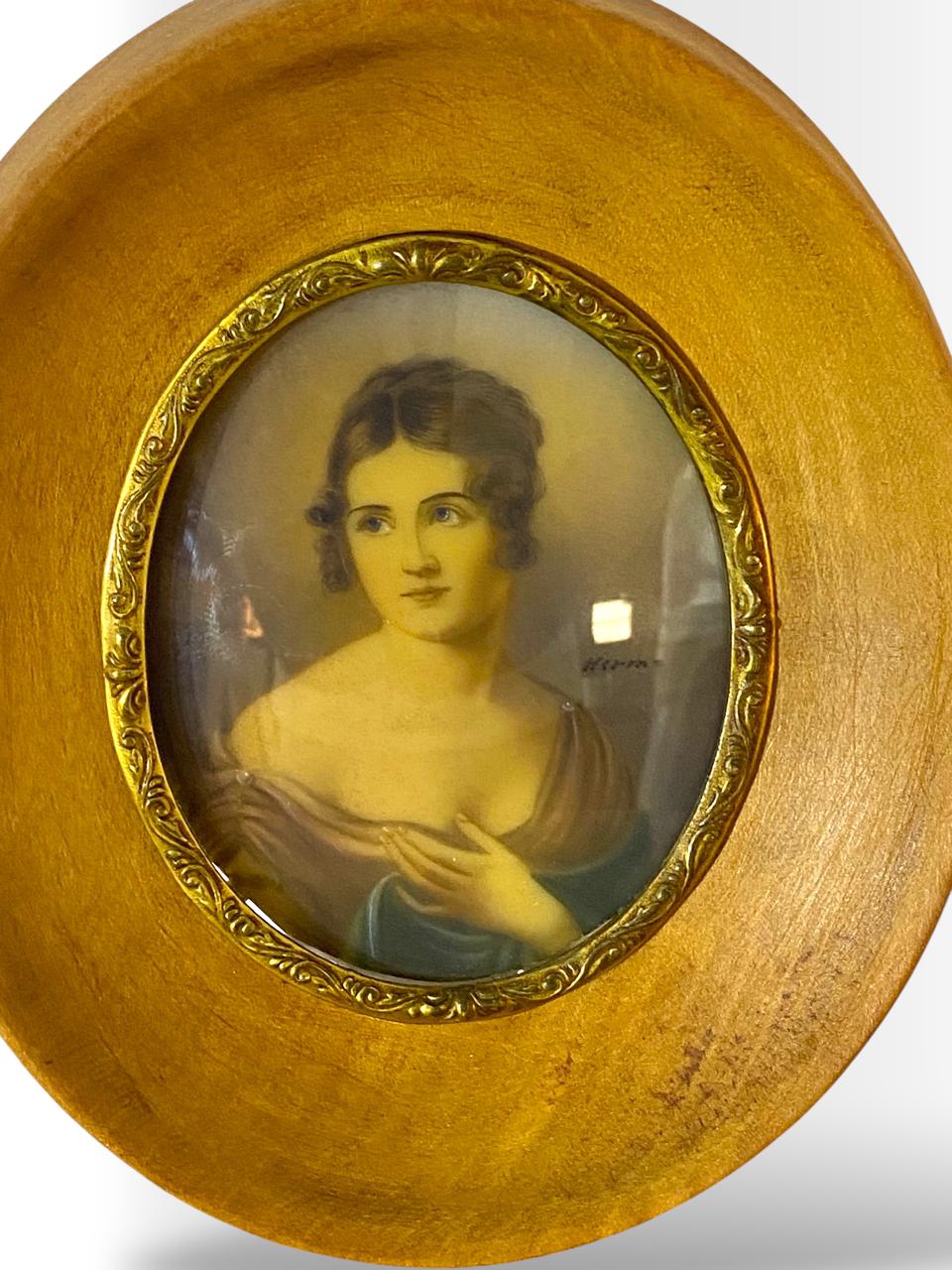 Pair of Original French Miniature Ivory Portraits – Oak & Bronze Frames (tableaux)