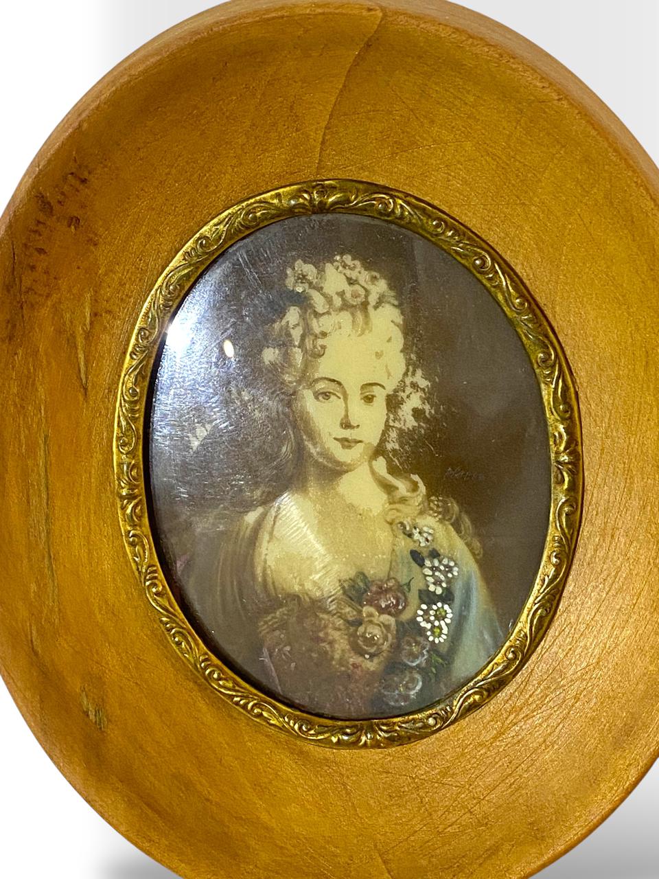 Pair of Original French Miniature Ivory Portraits – Oak & Bronze Frames