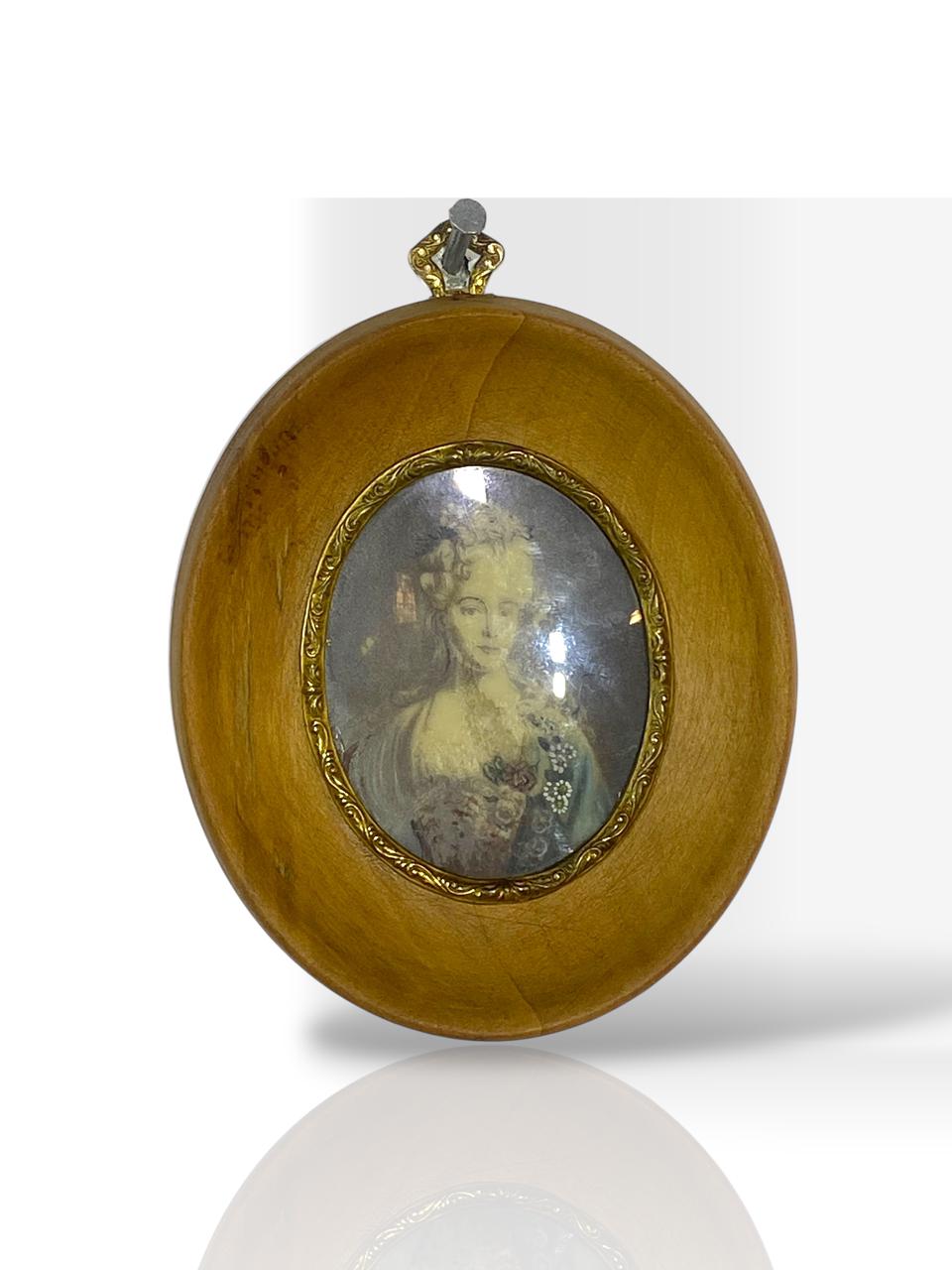 Pair of Original French Miniature Ivory Portraits – Oak & Bronze Frames