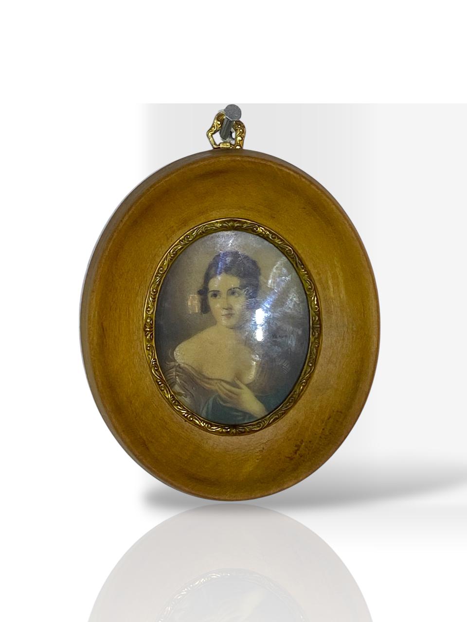 Pair of Original French Miniature Ivory Portraits – Oak & Bronze Frames