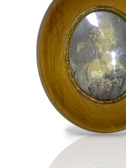 Pair of Original French Miniature Ivory Portraits – Oak & Bronze Frames (tableaux)