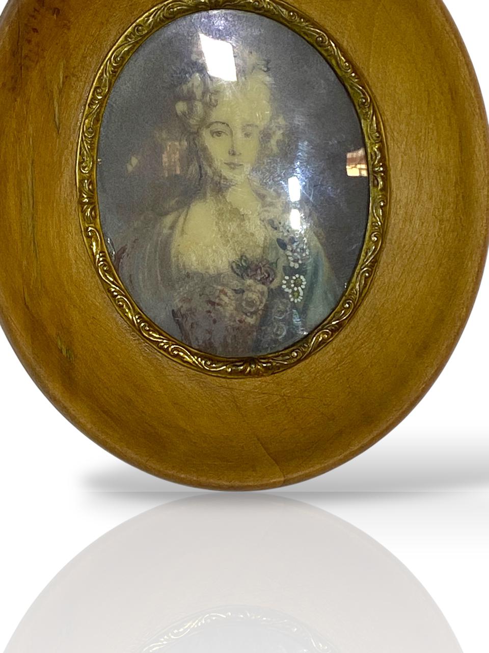 Pair of Original French Miniature Ivory Portraits – Oak & Bronze Frames (tableaux)