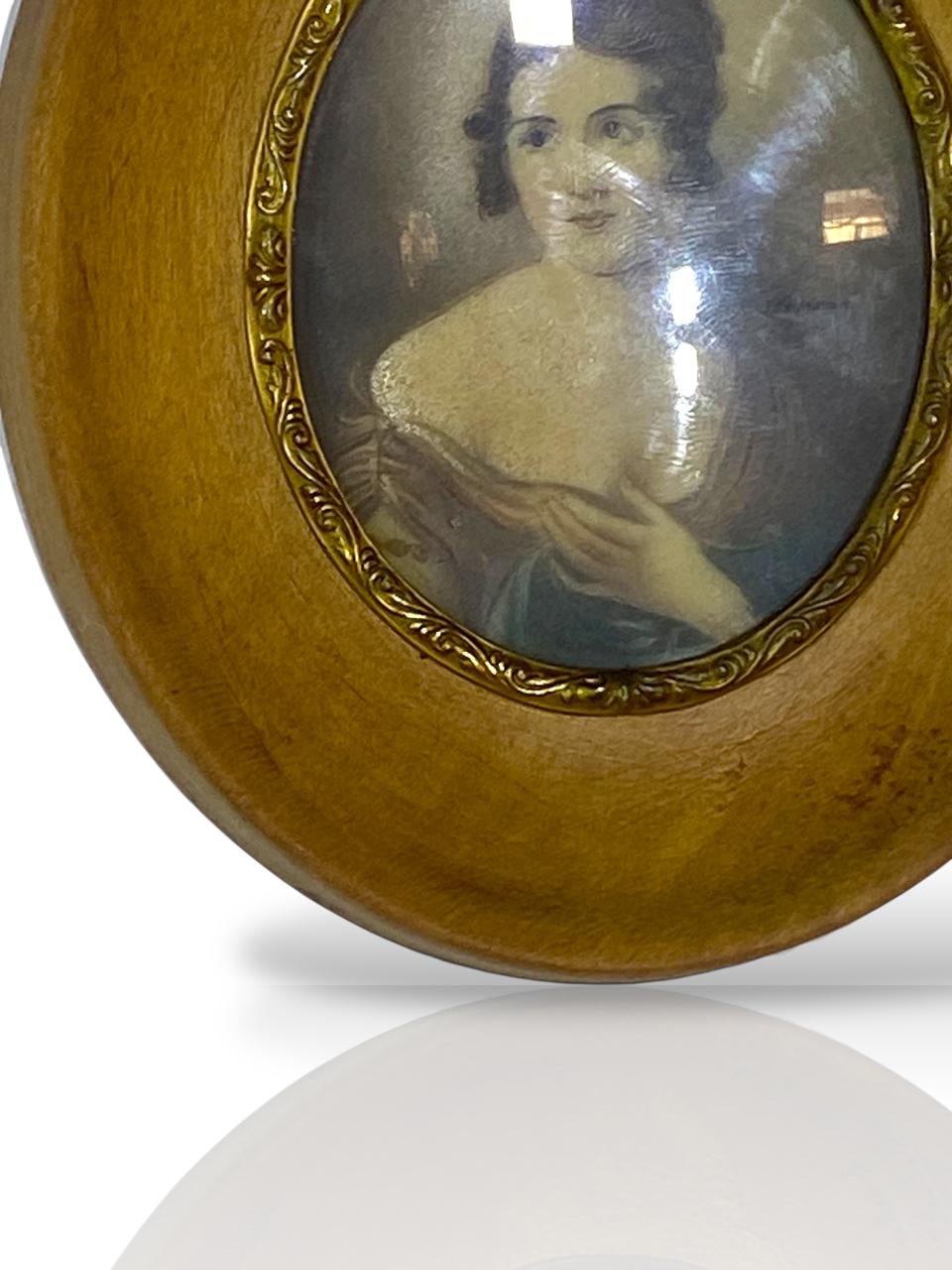 Pair of Original French Miniature Ivory Portraits – Oak & Bronze Frames