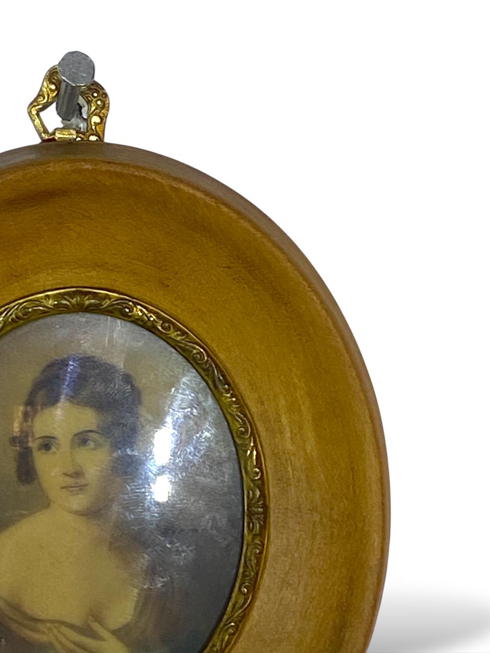 Pair of Original French Miniature Ivory Portraits – Oak & Bronze Frames